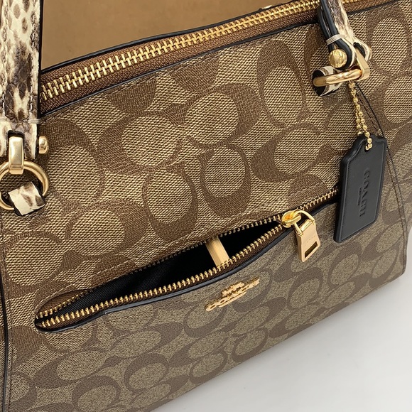 COACH Prairie Satchel / Shoulder In Colorblock Signature Canvas Khaki/Bl… - Picture 6 of 16